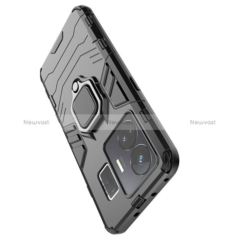 Silicone Matte Finish and Plastic Back Cover Case with Magnetic Finger Ring Stand KC1 for Realme GT Neo6 5G