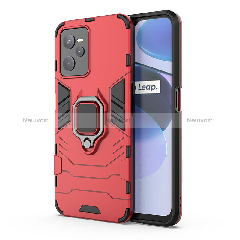 Silicone Matte Finish and Plastic Back Cover Case with Magnetic Finger Ring Stand KC1 for Realme Narzo 50A Prime