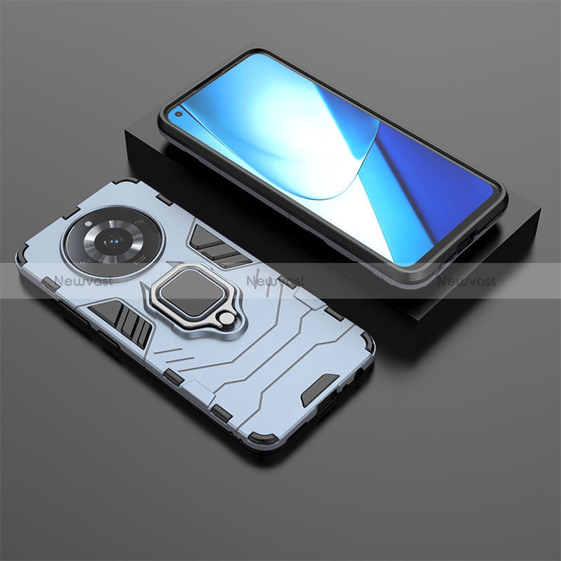 Silicone Matte Finish and Plastic Back Cover Case with Magnetic Finger Ring Stand KC1 for Realme Narzo 60 5G