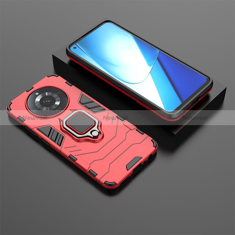 Silicone Matte Finish and Plastic Back Cover Case with Magnetic Finger Ring Stand KC1 for Realme Narzo 60 5G