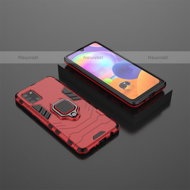 Silicone Matte Finish and Plastic Back Cover Case with Magnetic Finger Ring Stand KC1 for Samsung Galaxy A31