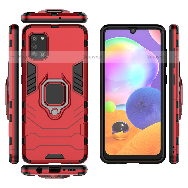 Silicone Matte Finish and Plastic Back Cover Case with Magnetic Finger Ring Stand KC1 for Samsung Galaxy A31