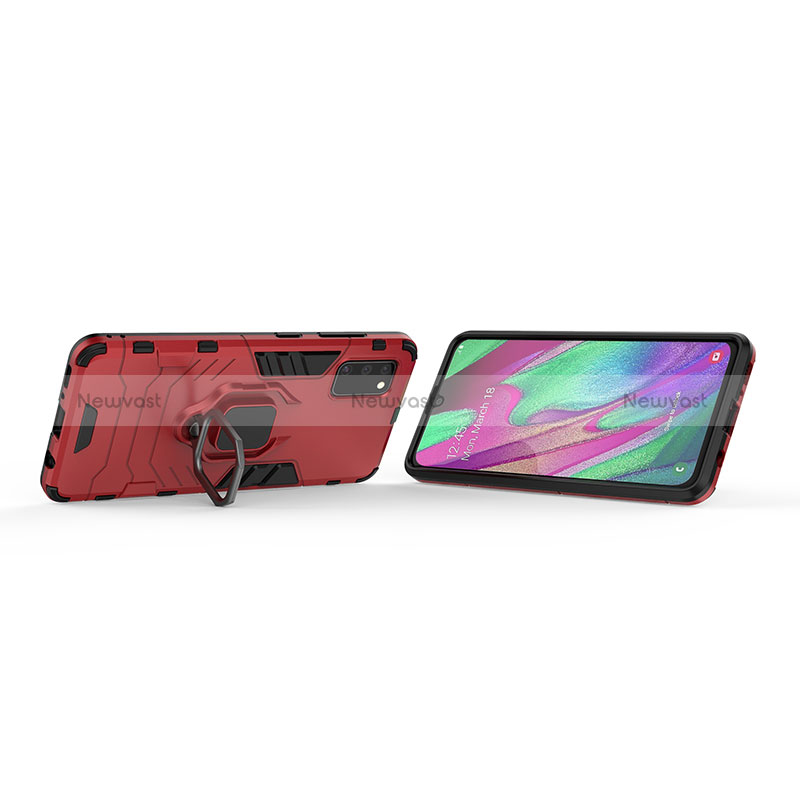 Silicone Matte Finish and Plastic Back Cover Case with Magnetic Finger Ring Stand KC1 for Samsung Galaxy A41