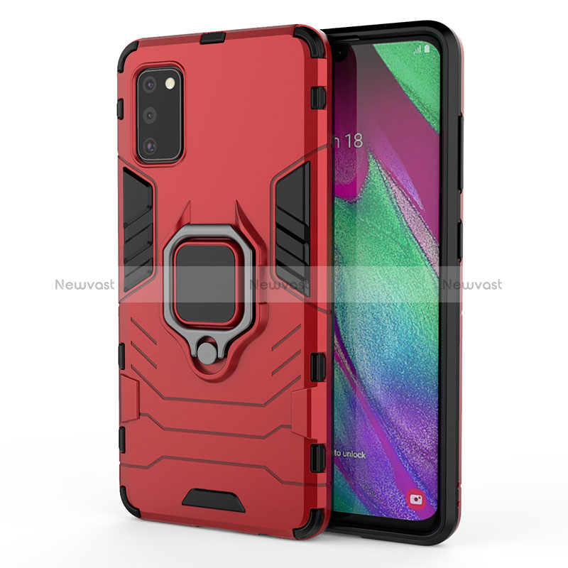 Silicone Matte Finish and Plastic Back Cover Case with Magnetic Finger Ring Stand KC1 for Samsung Galaxy A41 Red