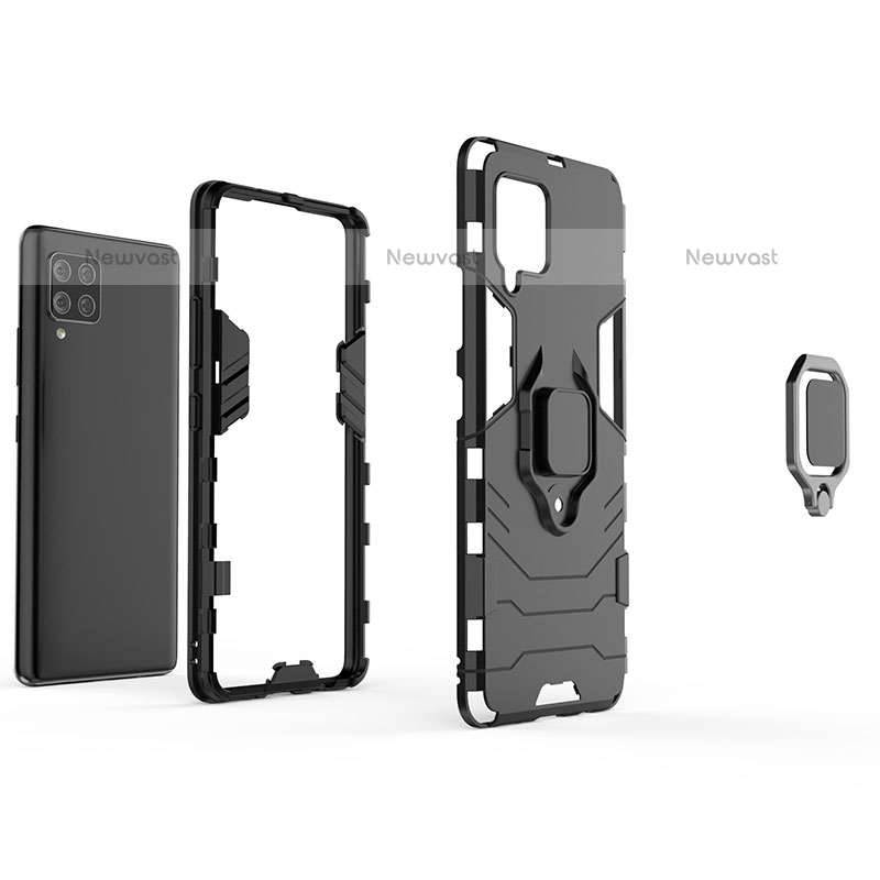 Silicone Matte Finish and Plastic Back Cover Case with Magnetic Finger Ring Stand KC1 for Samsung Galaxy A42 5G