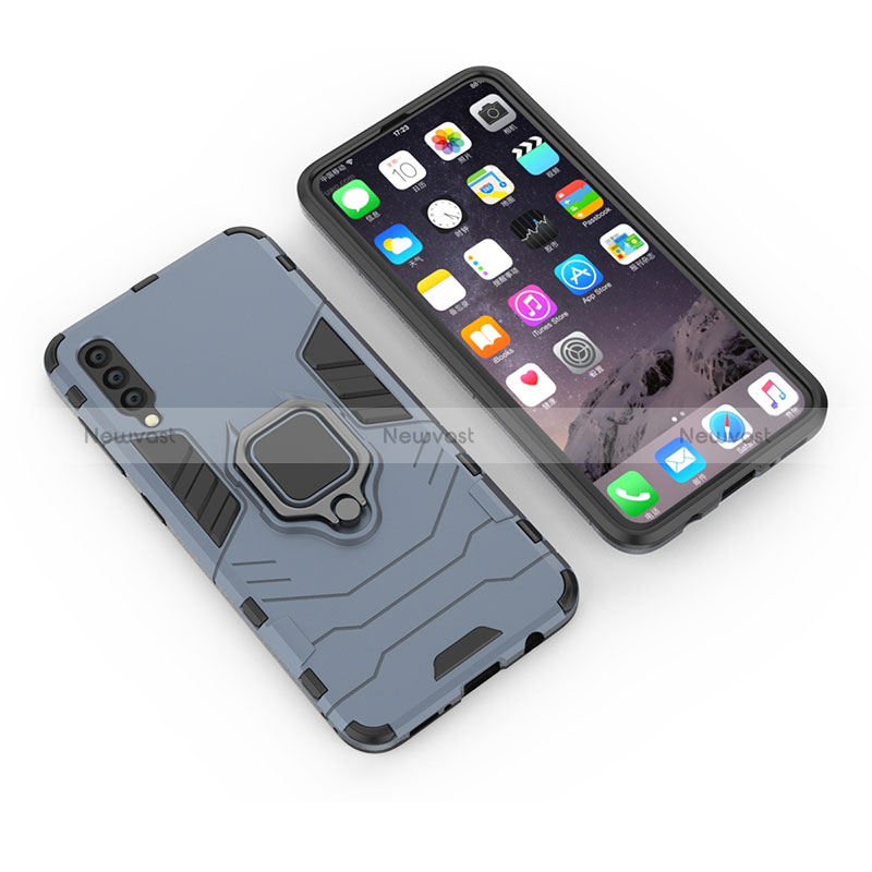Silicone Matte Finish and Plastic Back Cover Case with Magnetic Finger Ring Stand KC1 for Samsung Galaxy A50