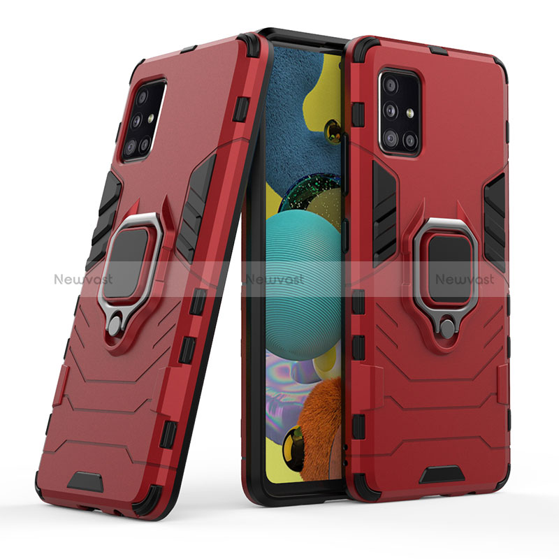 Silicone Matte Finish and Plastic Back Cover Case with Magnetic Finger Ring Stand KC1 for Samsung Galaxy A51 5G