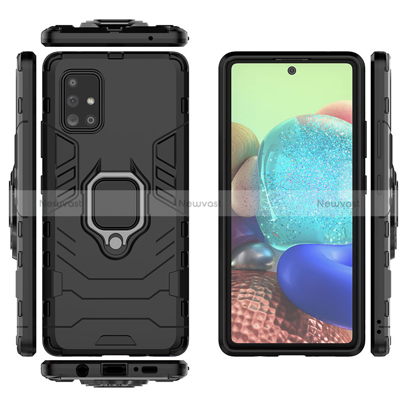 Silicone Matte Finish and Plastic Back Cover Case with Magnetic Finger Ring Stand KC1 for Samsung Galaxy A71 5G