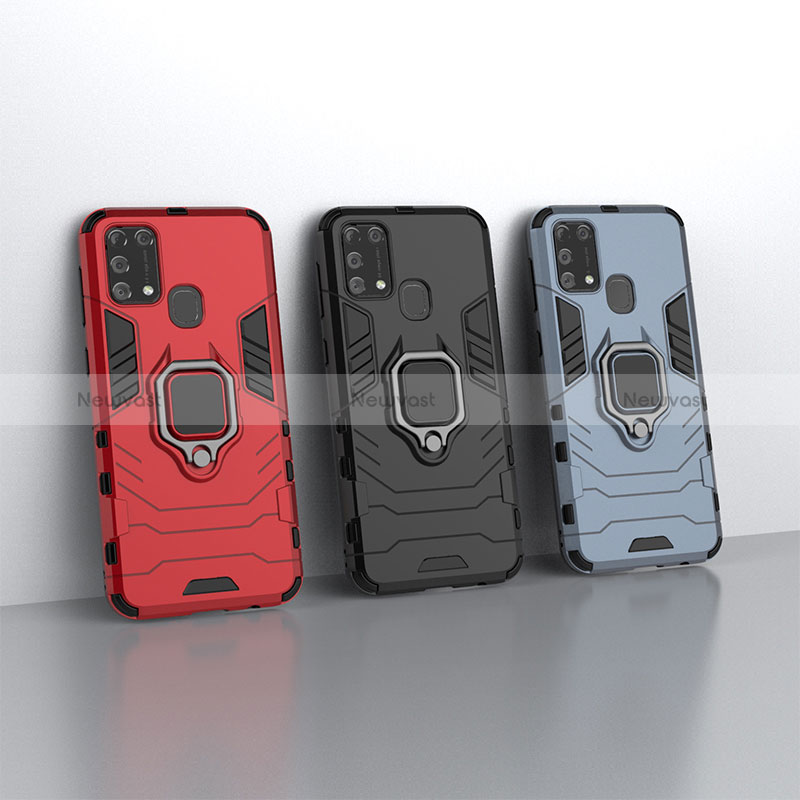 Silicone Matte Finish and Plastic Back Cover Case with Magnetic Finger Ring Stand KC1 for Samsung Galaxy M21s