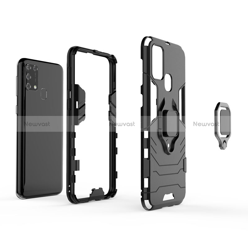 Silicone Matte Finish and Plastic Back Cover Case with Magnetic Finger Ring Stand KC1 for Samsung Galaxy M31 Prime Edition