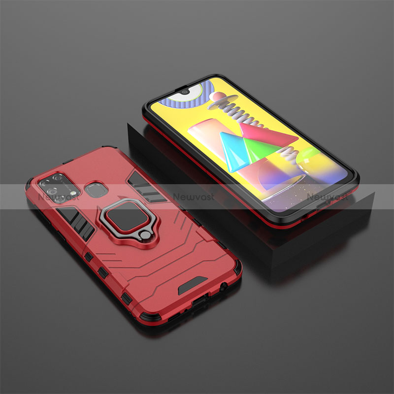 Silicone Matte Finish and Plastic Back Cover Case with Magnetic Finger Ring Stand KC1 for Samsung Galaxy M31 Prime Edition