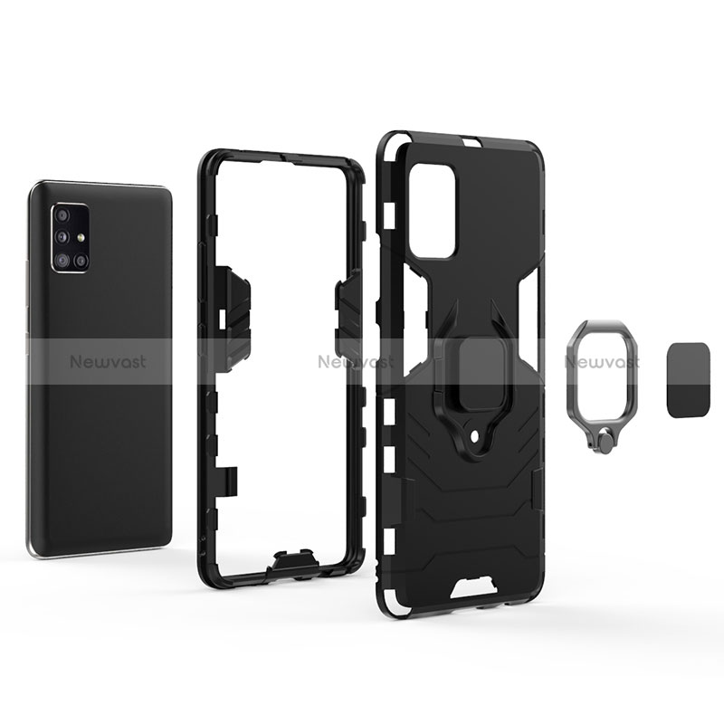 Silicone Matte Finish and Plastic Back Cover Case with Magnetic Finger Ring Stand KC1 for Samsung Galaxy M40S