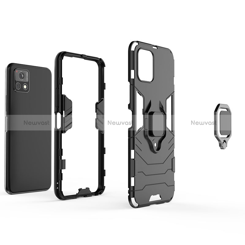 Silicone Matte Finish and Plastic Back Cover Case with Magnetic Finger Ring Stand KC1 for Vivo iQOO U3 5G