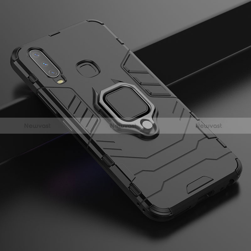 Silicone Matte Finish and Plastic Back Cover Case with Magnetic Finger Ring Stand KC1 for Vivo Y17