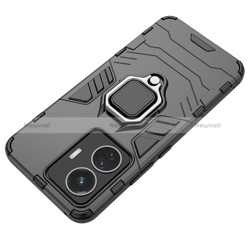 Silicone Matte Finish and Plastic Back Cover Case with Magnetic Finger Ring Stand KC1 for Vivo Y55 4G