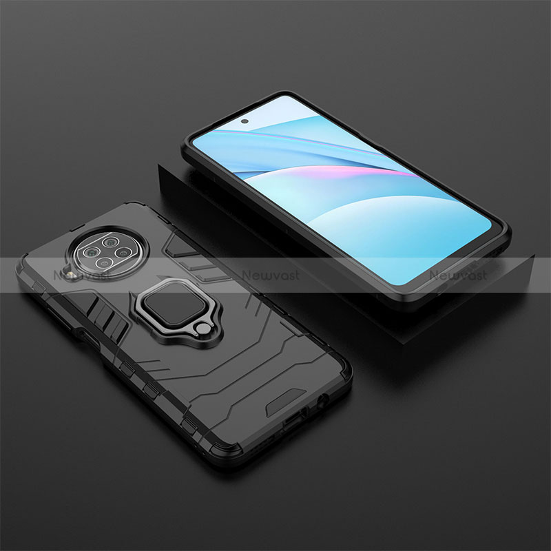 Silicone Matte Finish and Plastic Back Cover Case with Magnetic Finger Ring Stand KC1 for Xiaomi Mi 10i 5G