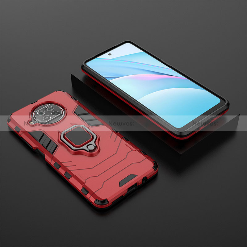 Silicone Matte Finish and Plastic Back Cover Case with Magnetic Finger Ring Stand KC1 for Xiaomi Mi 10i 5G