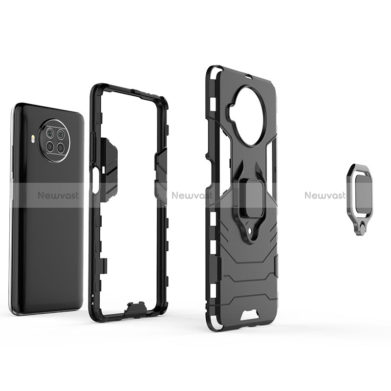 Silicone Matte Finish and Plastic Back Cover Case with Magnetic Finger Ring Stand KC1 for Xiaomi Mi 10i 5G