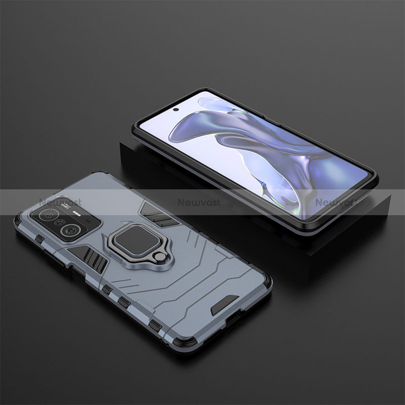 Silicone Matte Finish and Plastic Back Cover Case with Magnetic Finger Ring Stand KC1 for Xiaomi Mi 11T 5G