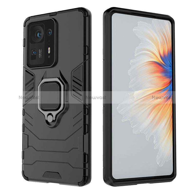 Silicone Matte Finish and Plastic Back Cover Case with Magnetic Finger Ring Stand KC1 for Xiaomi Mi Mix 4 5G