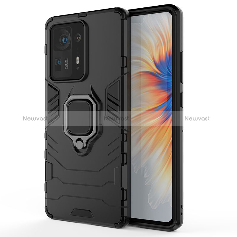 Silicone Matte Finish and Plastic Back Cover Case with Magnetic Finger Ring Stand KC1 for Xiaomi Mi Mix 4 5G Black