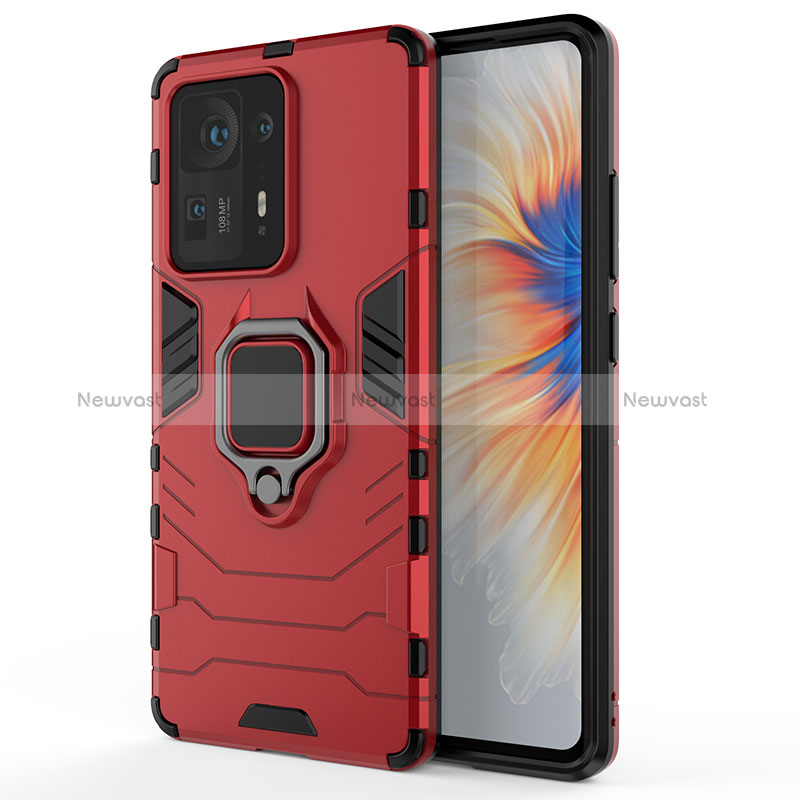 Silicone Matte Finish and Plastic Back Cover Case with Magnetic Finger Ring Stand KC1 for Xiaomi Mi Mix 4 5G Red