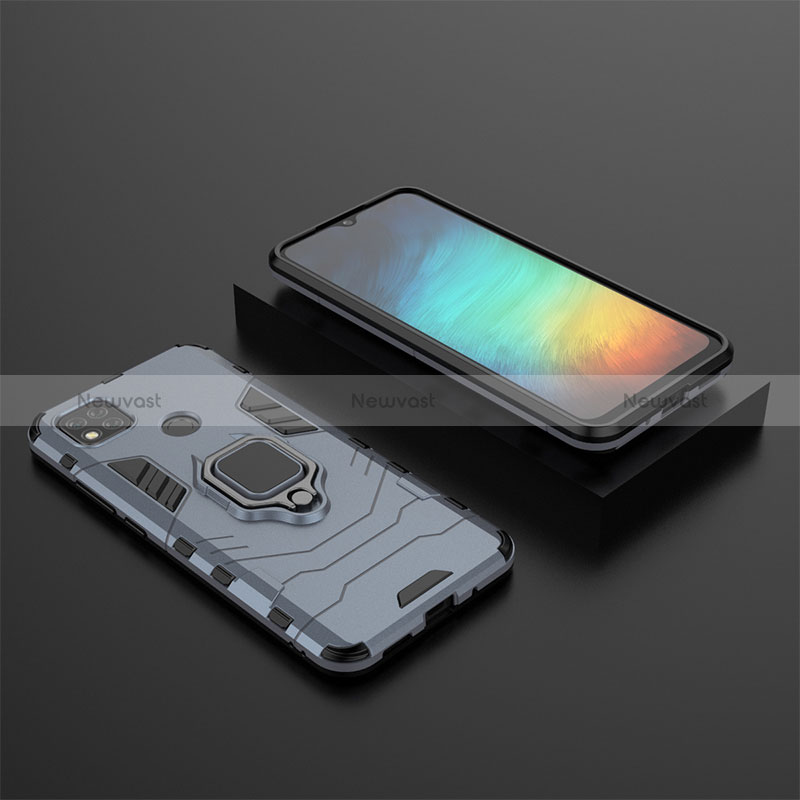 Silicone Matte Finish and Plastic Back Cover Case with Magnetic Finger Ring Stand KC1 for Xiaomi POCO C3
