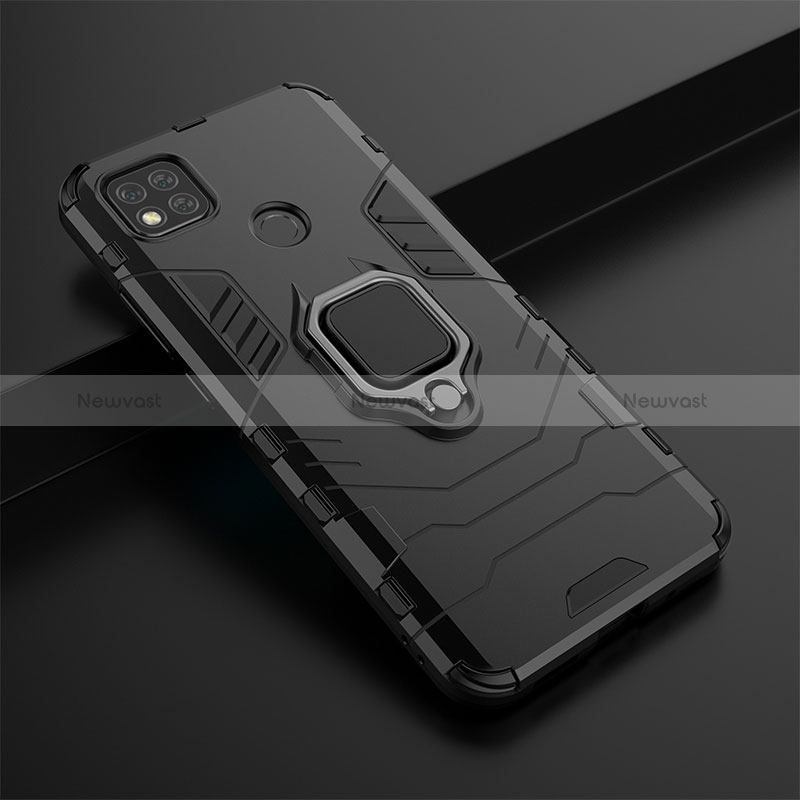 Silicone Matte Finish and Plastic Back Cover Case with Magnetic Finger Ring Stand KC1 for Xiaomi POCO C31