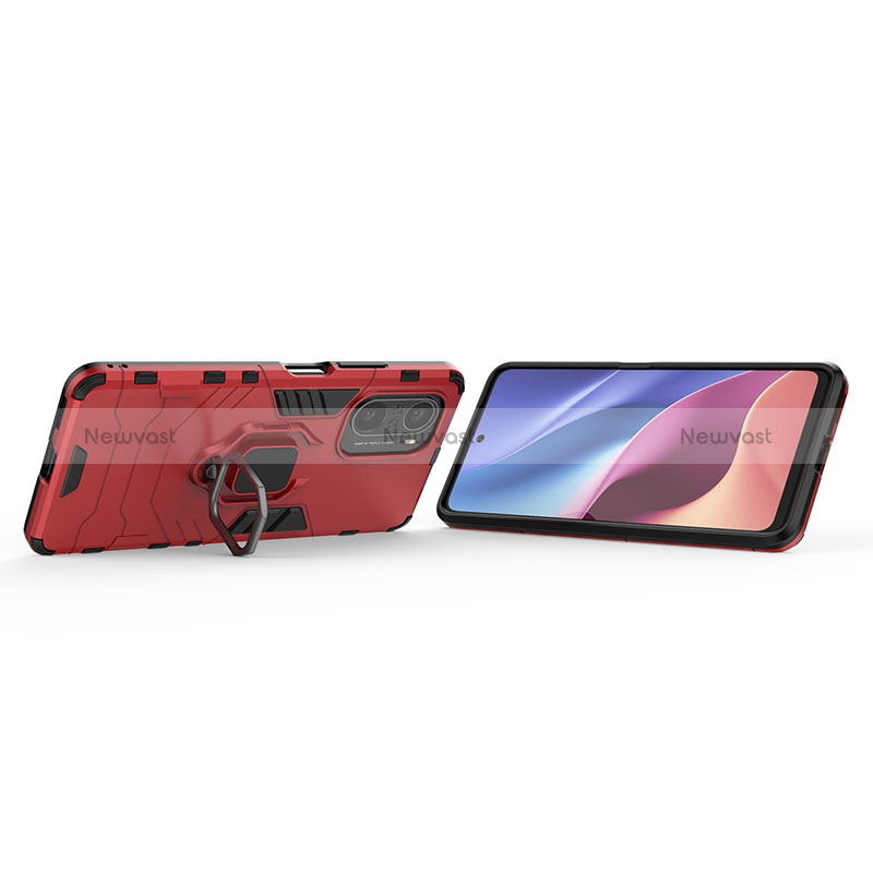 Silicone Matte Finish and Plastic Back Cover Case with Magnetic Finger Ring Stand KC1 for Xiaomi Poco F3 5G