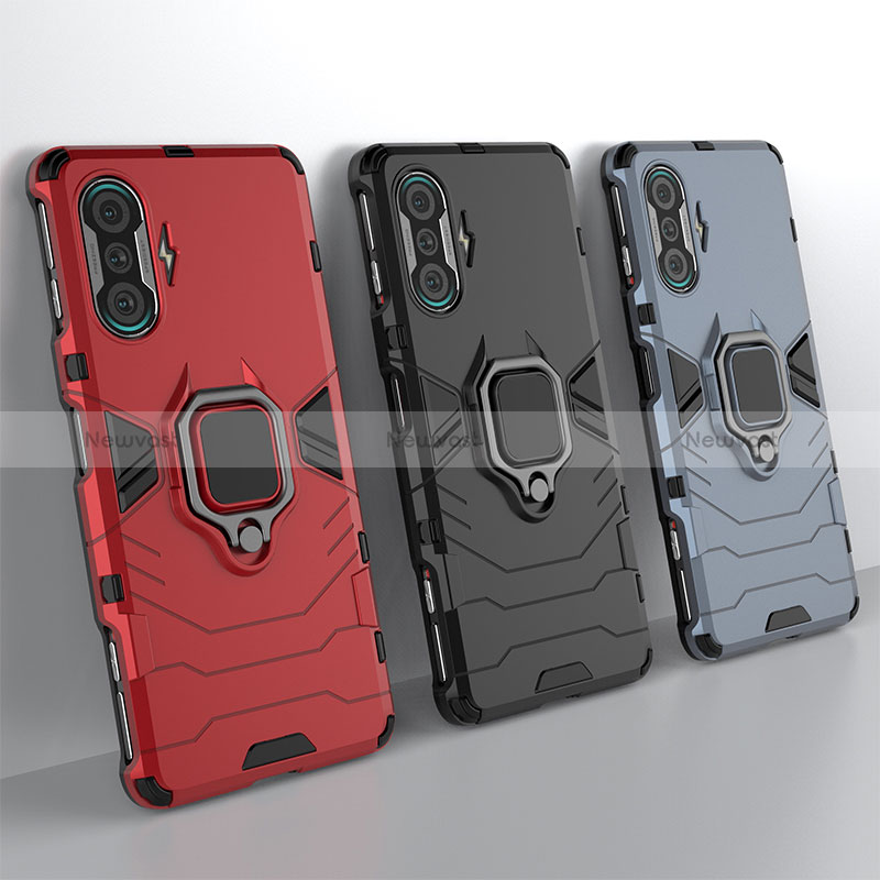 Silicone Matte Finish and Plastic Back Cover Case with Magnetic Finger Ring Stand KC1 for Xiaomi Poco F3 GT 5G