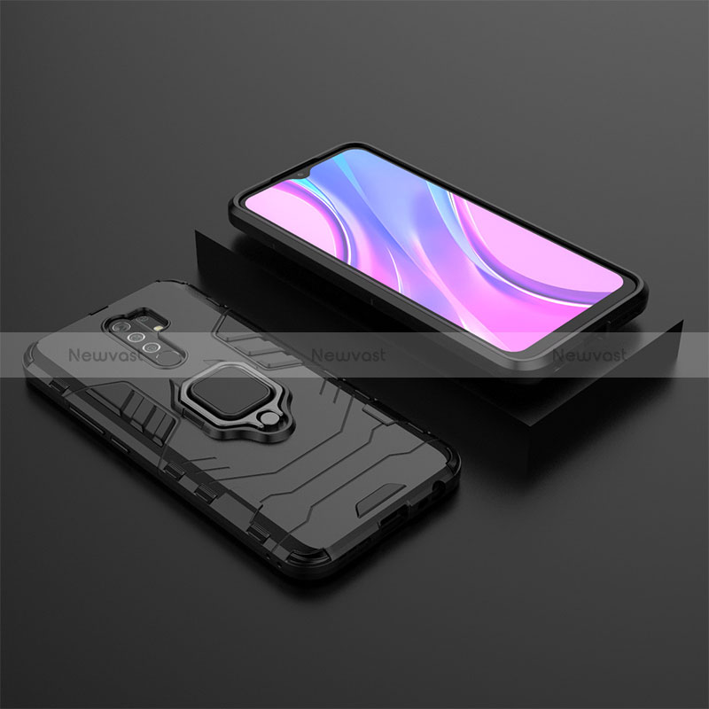 Silicone Matte Finish and Plastic Back Cover Case with Magnetic Finger Ring Stand KC1 for Xiaomi Poco M2