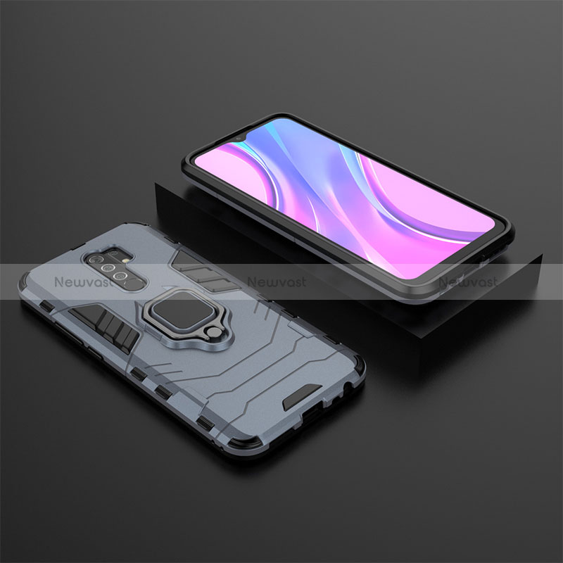 Silicone Matte Finish and Plastic Back Cover Case with Magnetic Finger Ring Stand KC1 for Xiaomi Poco M2