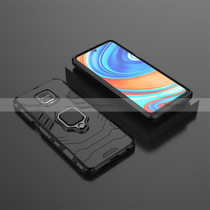 Silicone Matte Finish and Plastic Back Cover Case with Magnetic Finger Ring Stand KC1 for Xiaomi Poco M2 Pro