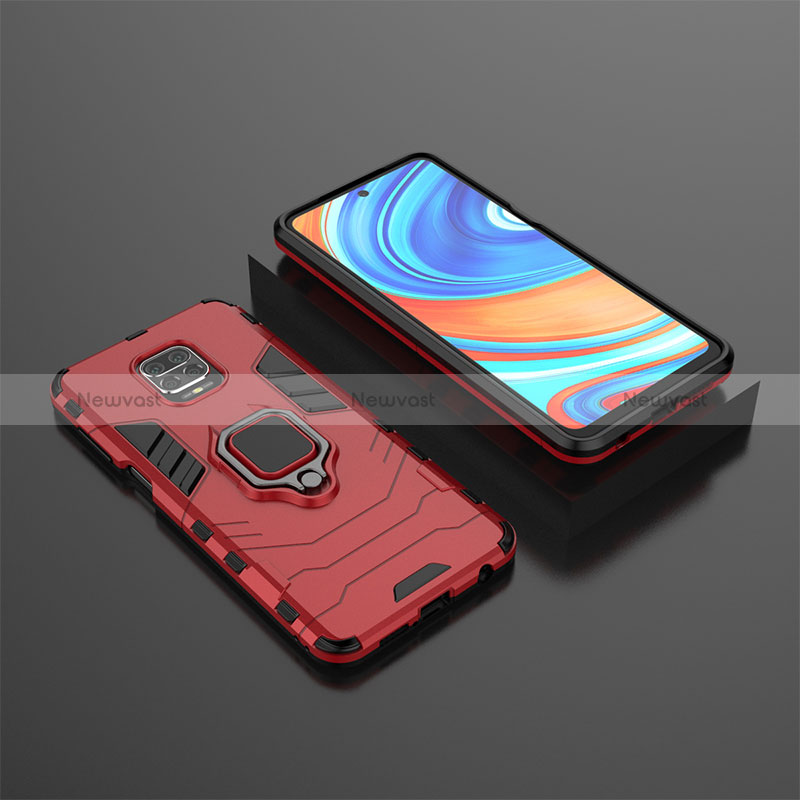 Silicone Matte Finish and Plastic Back Cover Case with Magnetic Finger Ring Stand KC1 for Xiaomi Poco M2 Pro