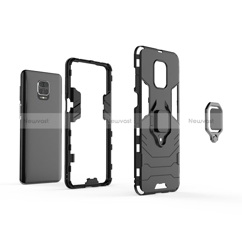 Silicone Matte Finish and Plastic Back Cover Case with Magnetic Finger Ring Stand KC1 for Xiaomi Poco M2 Pro