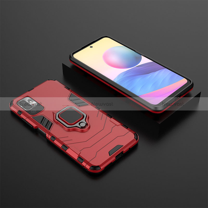 Silicone Matte Finish and Plastic Back Cover Case with Magnetic Finger Ring Stand KC1 for Xiaomi POCO M3 Pro 5G