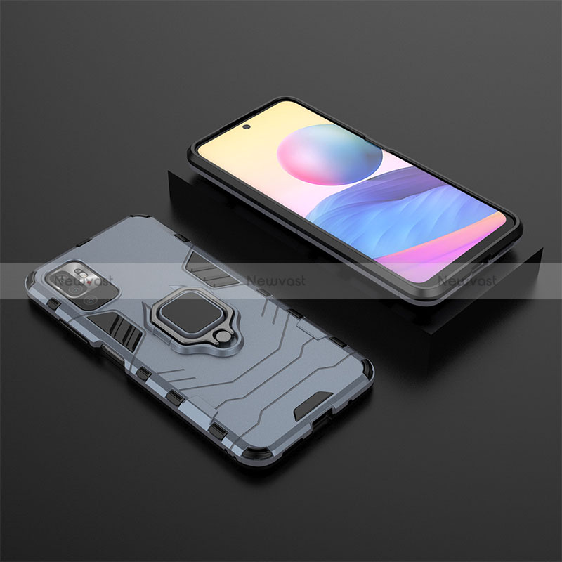 Silicone Matte Finish and Plastic Back Cover Case with Magnetic Finger Ring Stand KC1 for Xiaomi POCO M3 Pro 5G