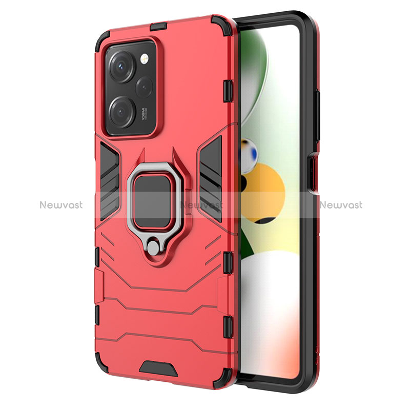 Silicone Matte Finish and Plastic Back Cover Case with Magnetic Finger Ring Stand KC1 for Xiaomi Poco X5 Pro 5G