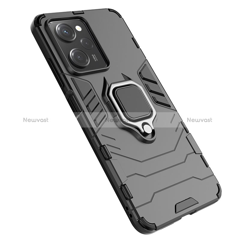 Silicone Matte Finish and Plastic Back Cover Case with Magnetic Finger Ring Stand KC1 for Xiaomi Poco X5 Pro 5G