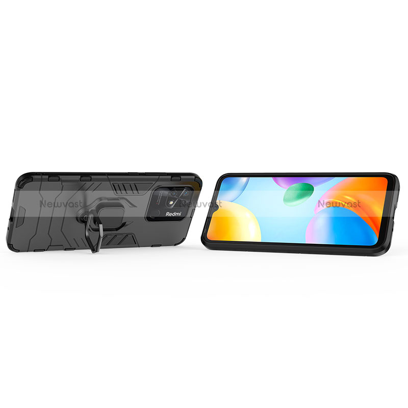 Silicone Matte Finish and Plastic Back Cover Case with Magnetic Finger Ring Stand KC1 for Xiaomi Redmi 10 India