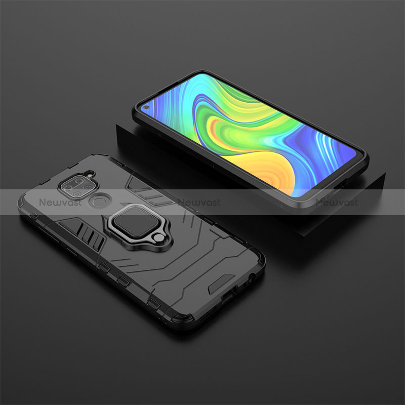 Silicone Matte Finish and Plastic Back Cover Case with Magnetic Finger Ring Stand KC1 for Xiaomi Redmi 10X 4G