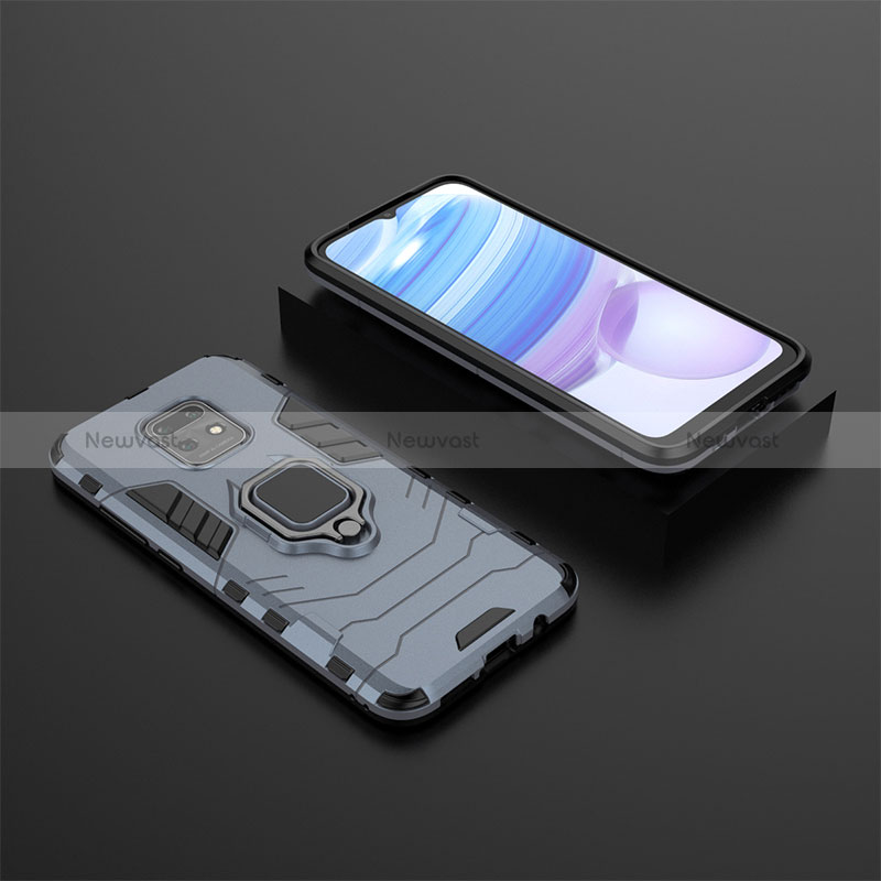 Silicone Matte Finish and Plastic Back Cover Case with Magnetic Finger Ring Stand KC1 for Xiaomi Redmi 10X 5G Blue