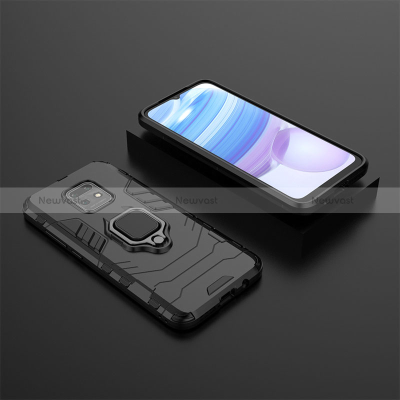 Silicone Matte Finish and Plastic Back Cover Case with Magnetic Finger Ring Stand KC1 for Xiaomi Redmi 10X Pro 5G Black