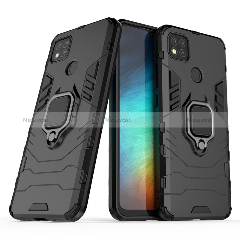 Silicone Matte Finish and Plastic Back Cover Case with Magnetic Finger Ring Stand KC1 for Xiaomi Redmi 9 India