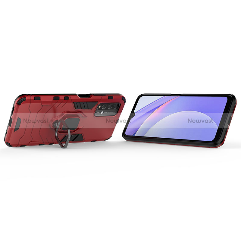 Silicone Matte Finish and Plastic Back Cover Case with Magnetic Finger Ring Stand KC1 for Xiaomi Redmi 9 Power