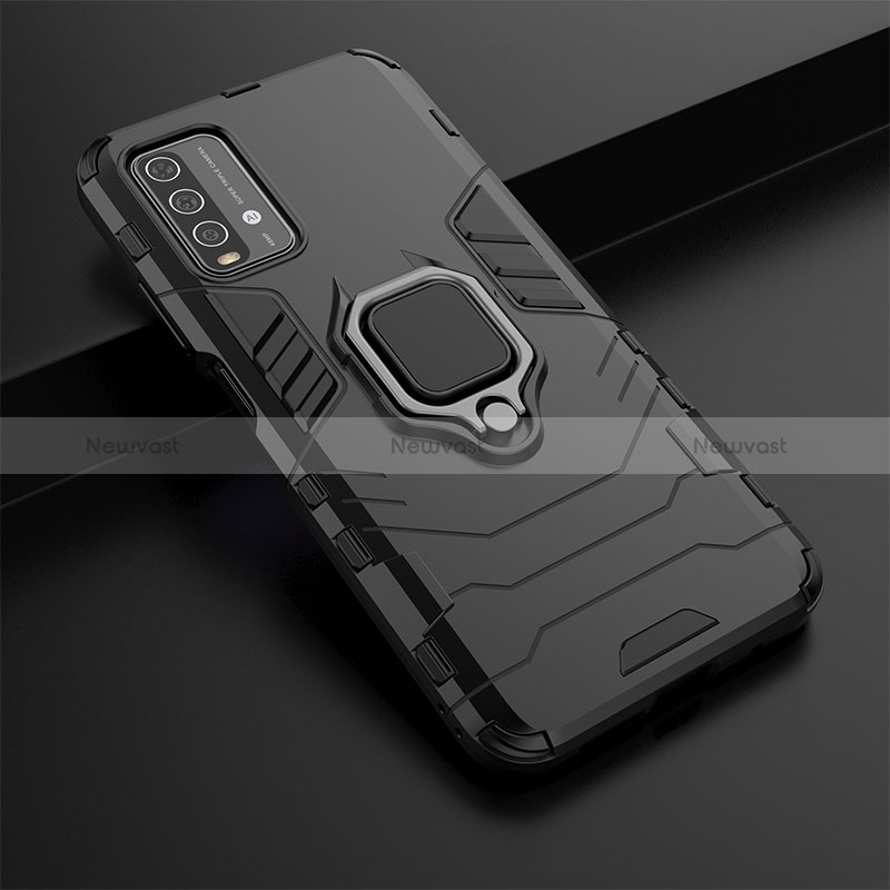 Silicone Matte Finish and Plastic Back Cover Case with Magnetic Finger Ring Stand KC1 for Xiaomi Redmi 9 Power