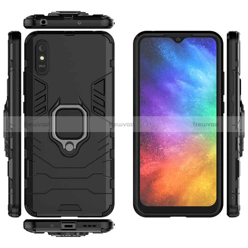 Silicone Matte Finish and Plastic Back Cover Case with Magnetic Finger Ring Stand KC1 for Xiaomi Redmi 9A