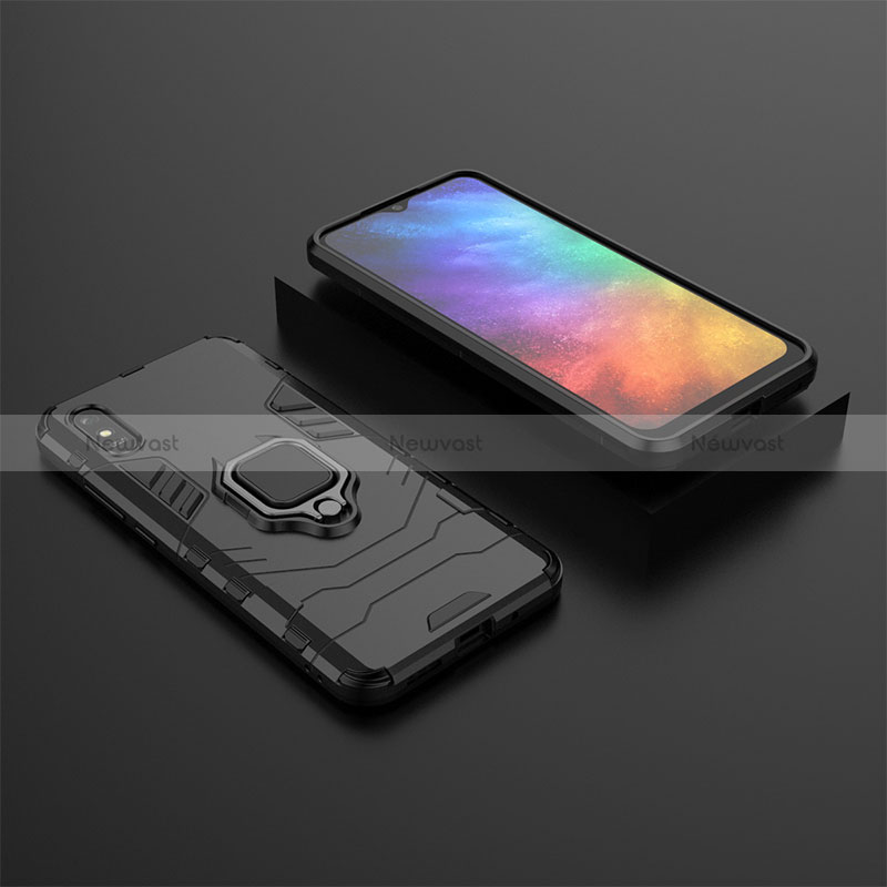 Silicone Matte Finish and Plastic Back Cover Case with Magnetic Finger Ring Stand KC1 for Xiaomi Redmi 9AT