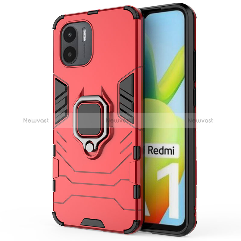 Silicone Matte Finish and Plastic Back Cover Case with Magnetic Finger Ring Stand KC1 for Xiaomi Redmi A1 Red