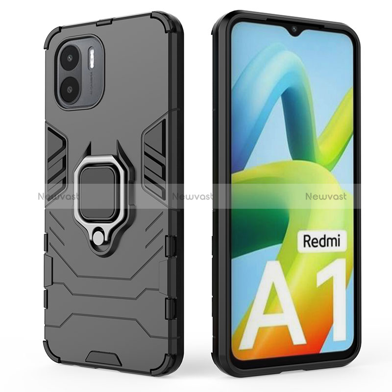 Silicone Matte Finish and Plastic Back Cover Case with Magnetic Finger Ring Stand KC1 for Xiaomi Redmi A2